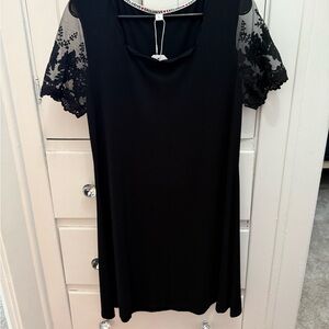 Elegant Black Lace Sleeve Mini Dress